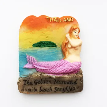 Магнит за хладилник Тайландски пхукетская русалка с изящен дизайн, декорация на дома, етикети с послания, сувенири за пътуване, подаръци, занаяти, изработени от смола