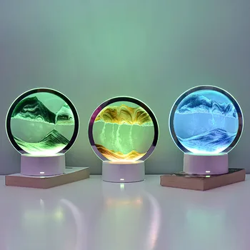Настолна Лампа За Рисуване с Пясък LED RGB Sandscape Lamp 3D Цветни, Движещи се на Пясъчен Часовник В Движение Дисплей Плаващите Пясъци Начало Декор