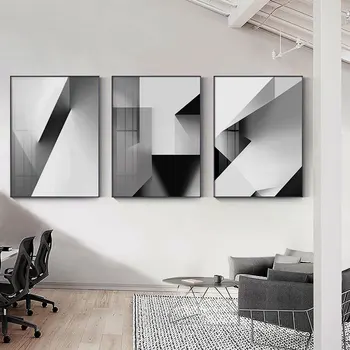 Художествена геометрия Стенен художествен плакат на Черно-бялата живопис Картини, Стенни картини за хола Платно за дизайн на домашен интериор