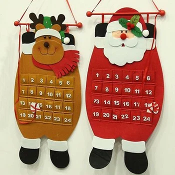 Окачен Коледен Адвент-календар, обратно броене до Коледната елха, подарък декорация, украса, Календар Дядо Коледа с джобове