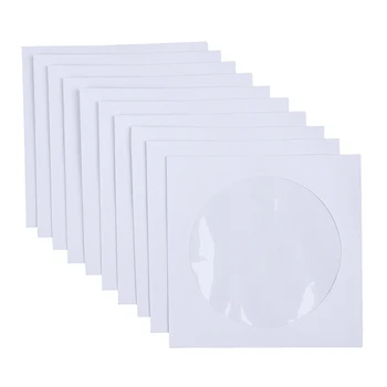 Пликове за съхранение, прозрачен прозорец, калъф с капак, бял плик в сгънат вид, 10/50 бр., хартия ръкави за CD DVD дискове 12,5 см