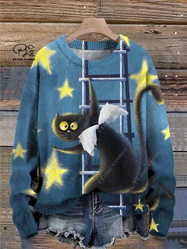 3D-печат от серията animal, стръмен, котките принт, грозен пуловер, всекидневни зимни топъл пуловер, нов стил унисекс S-6